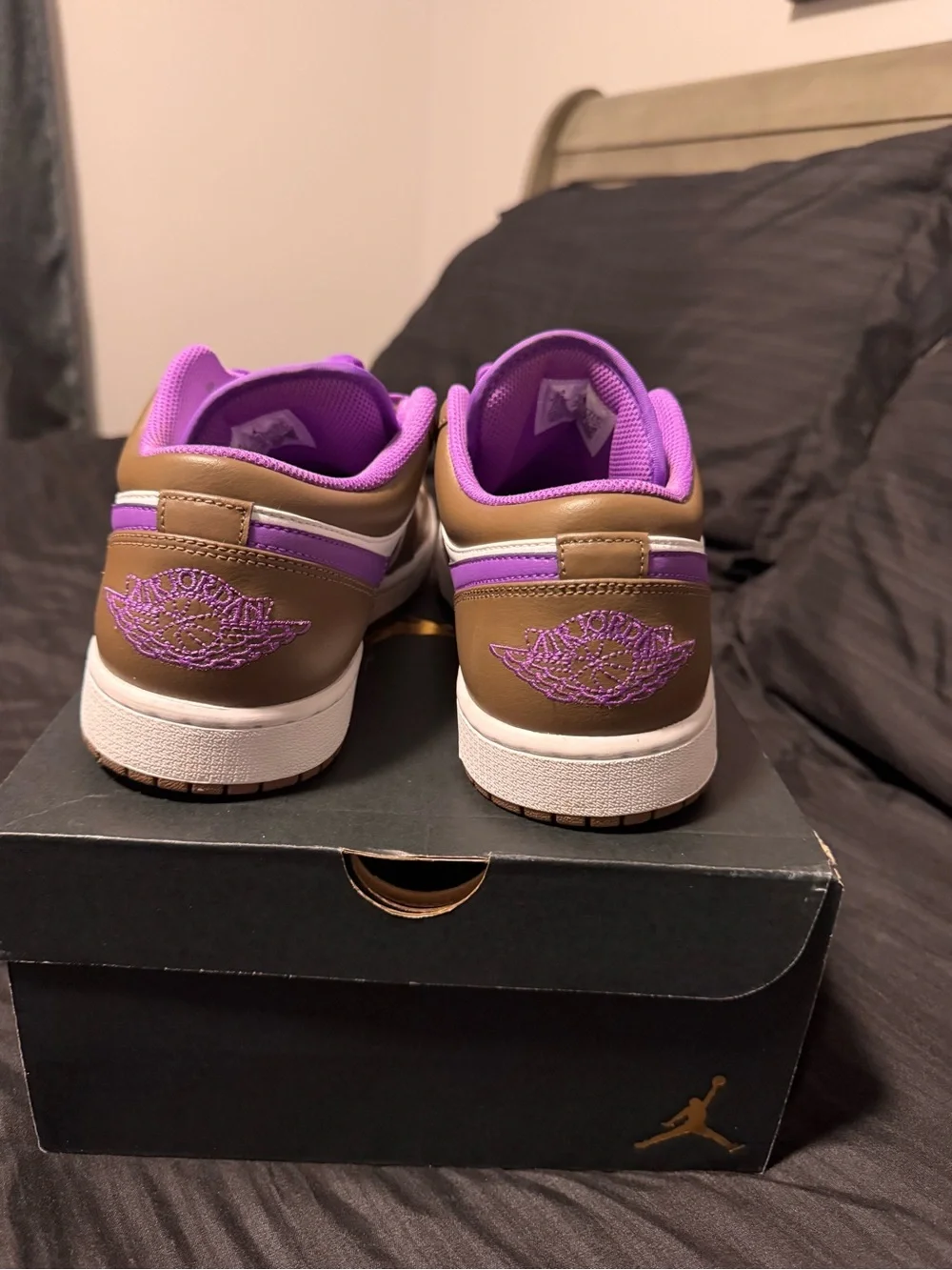 Air Jordan 1 Low Top Sneakers in White, Brown & Purple